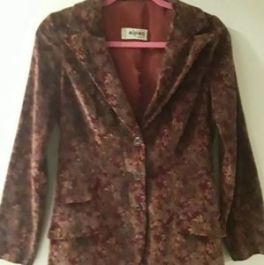 Velvet maroon Floral Print Blazer 1970s Alpaq